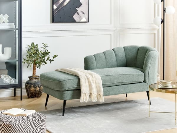 Chaiselong Grøn Boucle Daybed med Ryglæn Sorte Metalben Gæsteseng Quiltet Multifunktionel Chaise Venstrevendt Sofa Moderne til Stuen