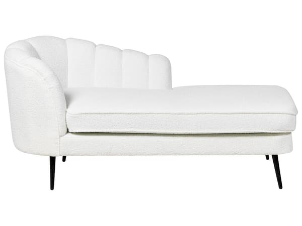 Chaiselong Råhvid Boucle Daybed med Ryglæn Sorte Metalben Gæsteseng Quiltet Multifunktionel Chaise Venstrevendt Sofa Moderne til Stuen