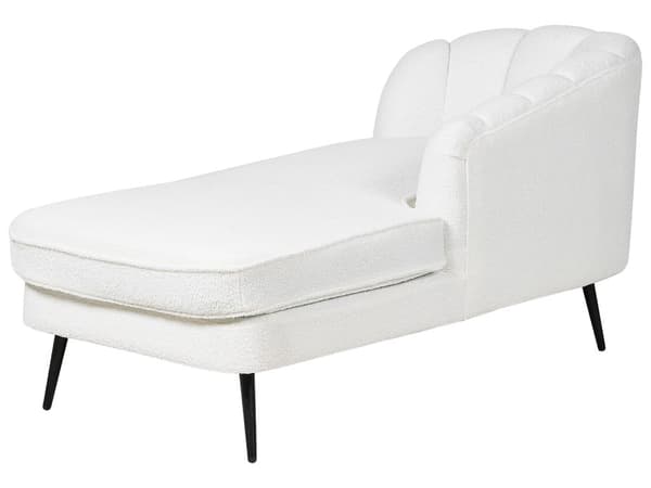 Chaiselong Råhvid Boucle Daybed med Ryglæn Sorte Metalben Gæsteseng Quiltet Multifunktionel Chaise Venstrevendt Sofa Moderne til Stuen
