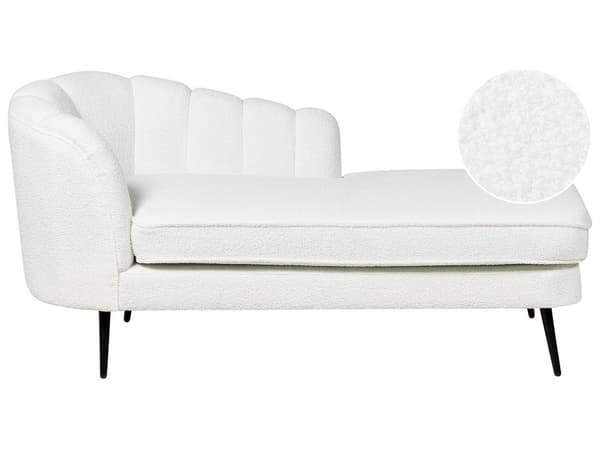 Chaiselong Råhvid Boucle Daybed med Ryglæn Sorte Metalben Gæsteseng Quiltet Multifunktionel Chaise Venstrevendt Sofa Moderne til Stuen