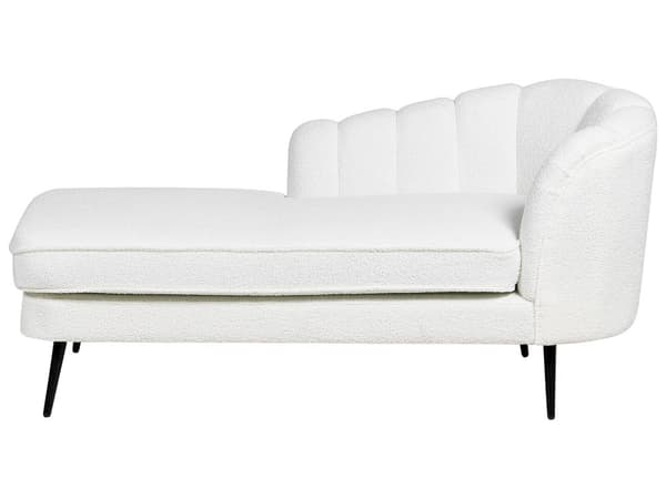 Chaiselong Råhvid Boucle Daybed med Ryglæn Sorte Metalben Gæsteseng Quiltet Multifunktionel Chaise Højrevendt Sofa Moderne til Stuen
