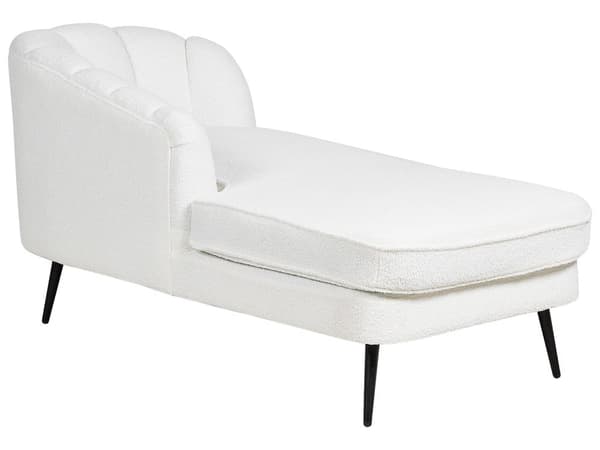 Chaiselong Råhvid Boucle Daybed med Ryglæn Sorte Metalben Gæsteseng Quiltet Multifunktionel Chaise Højrevendt Sofa Moderne til Stuen