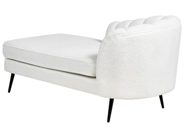 Chaiselong Råhvid Boucle Daybed med Ryglæn Sorte Metalben Gæsteseng Quiltet Multifunktionel Chaise Højrevendt Sofa Moderne til Stuen