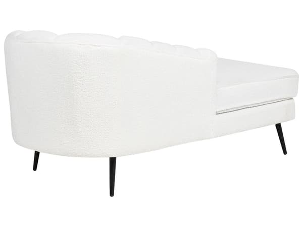 Chaiselong Råhvid Boucle Daybed med Ryglæn Sorte Metalben Gæsteseng Quiltet Multifunktionel Chaise Højrevendt Sofa Moderne til Stuen
