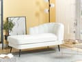 Miniatyrbillede 2 af 11: Chaiselong Råhvid Boucle Daybed med Ryglæn Sorte Metalben Gæsteseng Quiltet Multifunktionel Chaise Højrevendt Sofa Moderne til Stuen