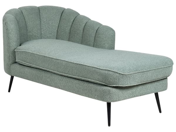 Chaiselong Grøn Boucle Daybed med Ryglæn Sorte Metalben Gæsteseng Quiltet Multifunktionel Chaise Venstrevendt Sofa Moderne til Stuen