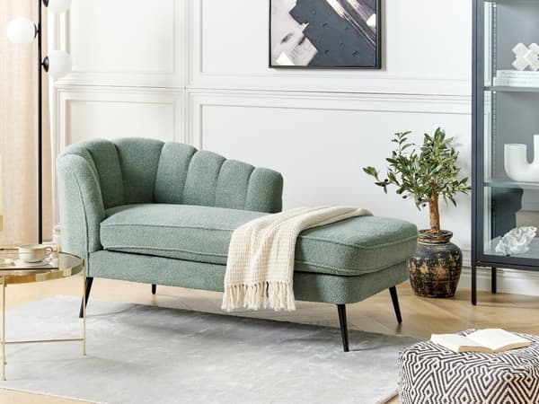 Chaiselong Grøn Boucle Daybed med Ryglæn Sorte Metalben Gæsteseng Quiltet Multifunktionel Chaise Venstrevendt Sofa Moderne til Stuen