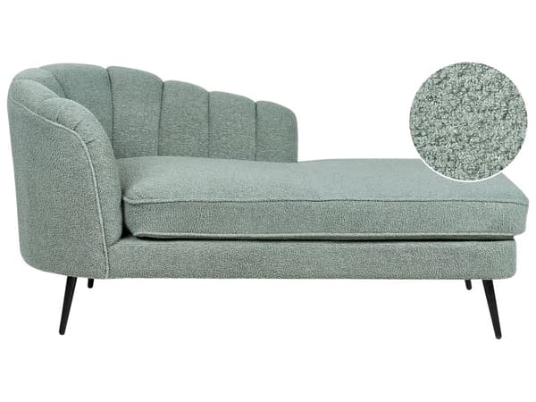 Chaiselong Grøn Boucle Daybed med Ryglæn Sorte Metalben Gæsteseng Quiltet Multifunktionel Chaise Venstrevendt Sofa Moderne til Stuen
