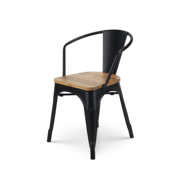 Soffa i matt svart metall i industriell stil med sits i ljust trä - Med armstöd
