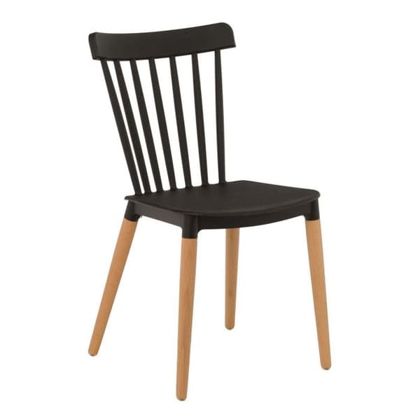 Svart stol i skandinavisk stil med stänger POP-modell - KOSMI - Svart hartsskal, ben i naturligt trä