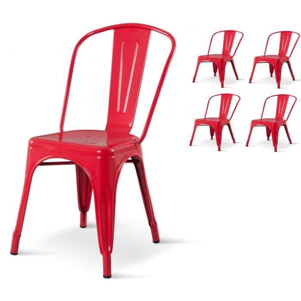 Röda stolar i röd metall med blank finish - KOSMI - Set om 4 - Industriell - Loft - Inredning - Kök
