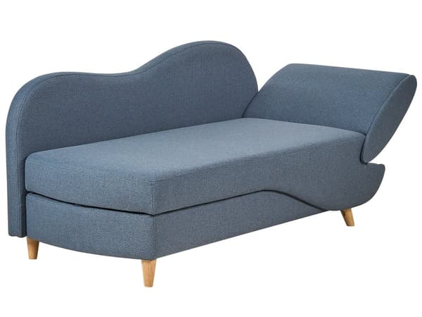 Divaani tummansininen kangas verhoiltu puu oikeakätinen säilytystilalla säädettävä koristetyynyt retro