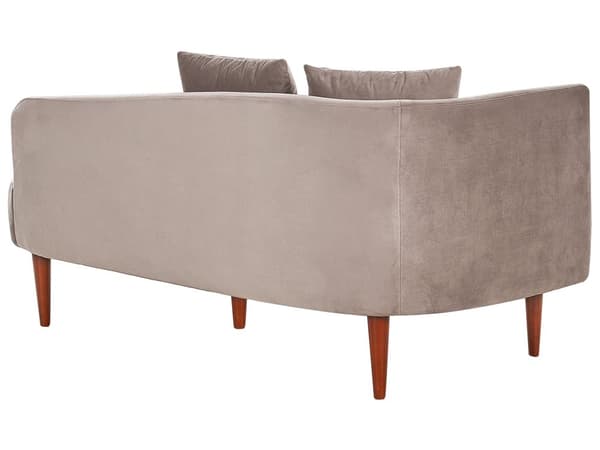 Schäslong Taupe sammet polyester klädsel vänstervänd mörka träben extra kastkuddar modern design vardagsrumsmöbler