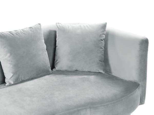 Schäslong Ljusgrå sammet polyester klädsel högervänd mörka träben extra kastkuddar modern design vardagsrumsmöbler