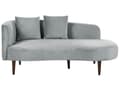 Miniatyrbild 1 av 11: Schäslong Ljusgrå sammet polyester klädsel vänstervänd mörka träben extra kastkuddar modern design vardagsrumsmöbler
