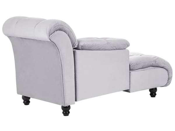 Högervänd Schäslong Grå Sammet Klädsel Biscuit Stoppning Svarta Ben Modern design