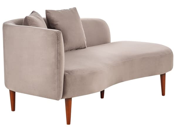 Chaiselong Taupe Velour Polyester Polstring Venstrehånds Mørkt Træ Ben Ekstra Puder Moderne Design Stue Møbler