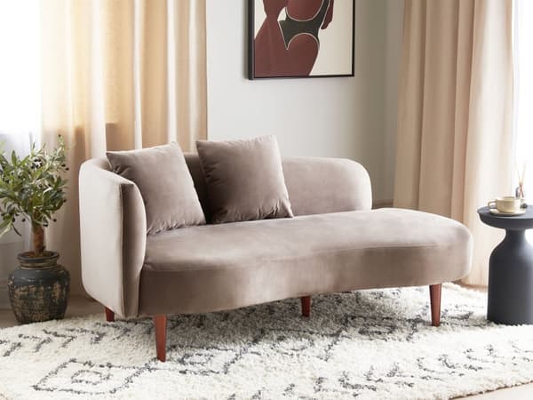 Chaiselong Taupe Velour Polyester Polstring Venstrehånds Mørkt Træ Ben Ekstra Puder Moderne Design Stue Møbler