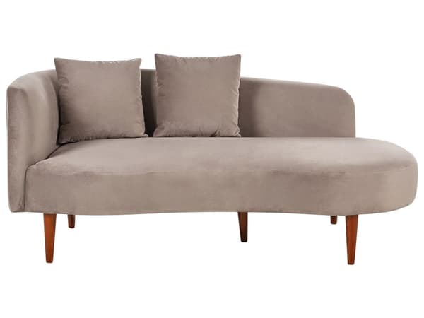 Chaiselong Taupe Velour Polyester Polstring Venstrehånds Mørkt Træ Ben Ekstra Puder Moderne Design Stue Møbler