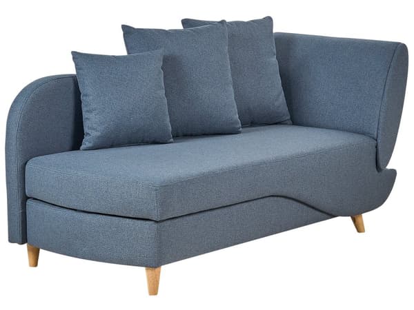 Chaiselong Blå Hør Lyst Træben 2 Personers Blød Polstret Hjørnesofa Daybed med Opbevaring Stue Retro Rygpuder Tilbehør Inspiration