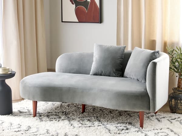 Chaiselong Lysegrå Velour Polyester Polstring Højre Mørkt Træ Ben Ekstra Pudepuder Moderne Design Stue Møbler