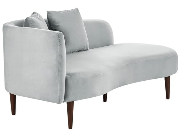 Chaiselong Lysegrå Velour Polyester Polstring Venstrehånds Mørkt Træ Ben Ekstra Puder Moderne Design Stue Møbler