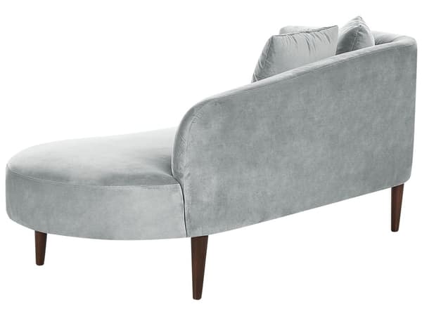 Chaiselong Lysegrå Velour Polyester Polstring Venstrehånds Mørkt Træ Ben Ekstra Puder Moderne Design Stue Møbler