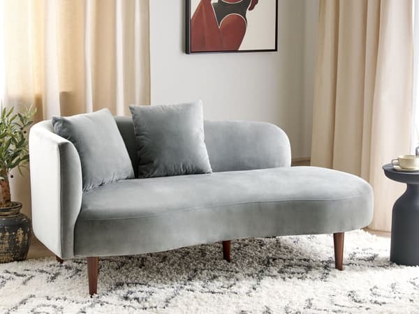 Chaiselong Lysegrå Velour Polyester Polstring Venstrehånds Mørkt Træ Ben Ekstra Puder Moderne Design Stue Møbler