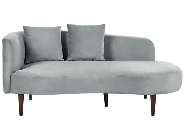 Chaiselong Lysegrå Velour Polyester Polstring Venstrehånds Mørkt Træ Ben Ekstra Puder Moderne Design Stue Møbler