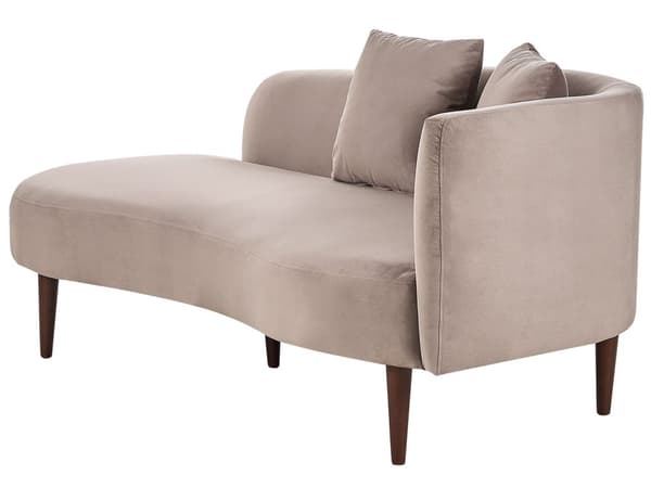Chaiselong Taupe Velour Polyester Polstring Højre Mørkt Træ Ben Ekstra Pudepuder Moderne Design Stue Møbler