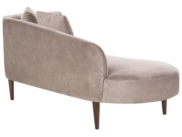 Chaiselong Taupe Velour Polyester Polstring Højre Mørkt Træ Ben Ekstra Pudepuder Moderne Design Stue Møbler