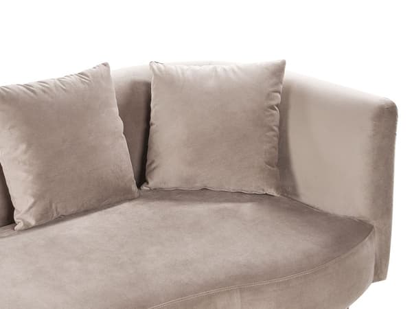 Chaiselong Taupe Velour Polyester Polstring Højre Mørkt Træ Ben Ekstra Pudepuder Moderne Design Stue Møbler