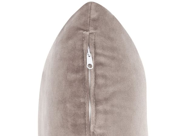 Chaiselong Taupe Velour Polyester Polstring Højre Mørkt Træ Ben Ekstra Pudepuder Moderne Design Stue Møbler