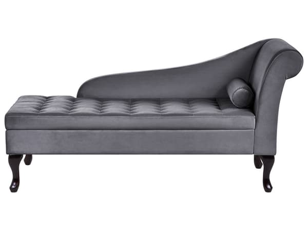 Chaiselong Mørkegrå Velour Sorte Træben 2 Personers Blød Polstret Hjørnesofa Daybed med Opbevaring Stue Retro Rygpuder Tilbehør Inspiration