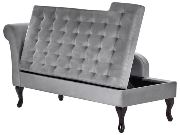 Chaiselong Lysegrå Velour Sorte Træben 2 Personers Blød Polstret Hjørnesofa Daybed med Opbevaring Stue Retro Rygpuder Tilbehør Inspiration