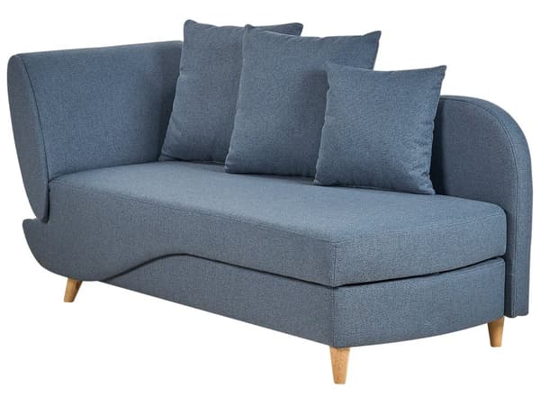 Chaiselong Blå Hør Lyst Træben 2 Personers Blød Polstret Hjørnesofa Daybed med Opbevaring Stue Retro Rygpuder Tilbehør Inspiration