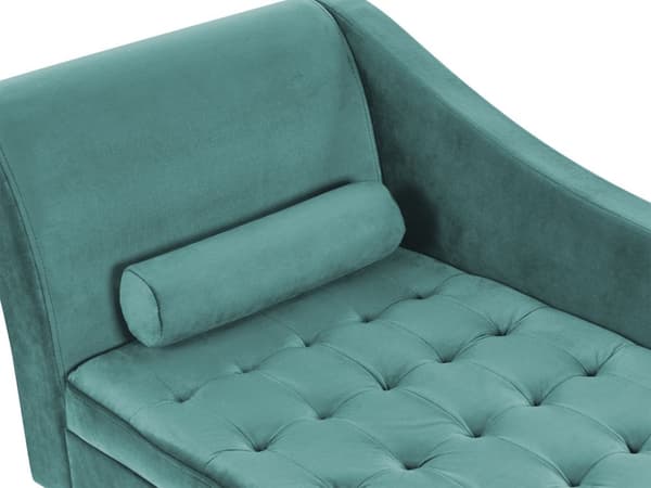 Chaiselong Blågrøn Velour Sorte Træben 2 Personers Blød Polstret Hjørnesofa Daybed med Opbevaring Stue Retro Rygpuder Tilbehør Inspiration