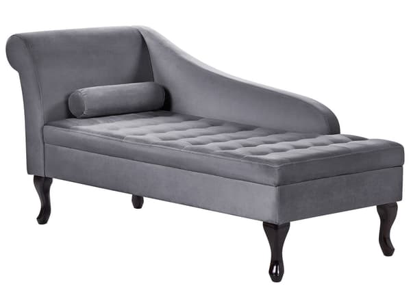 Chaiselong Mørkegrå Velour Sorte Træben 2 Personers Blød Polstret Hjørnesofa Daybed med Opbevaring Stue Retro Rygpuder Tilbehør Inspiration