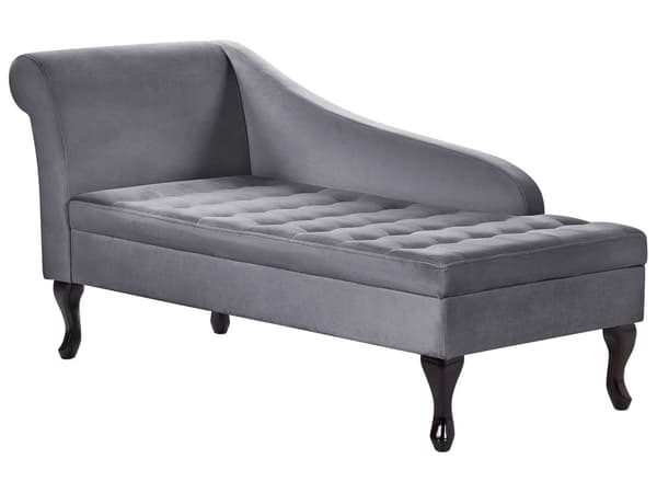 Chaiselong Mørkegrå Velour Sorte Træben 2 Personers Blød Polstret Hjørnesofa Daybed med Opbevaring Stue Retro Rygpuder Tilbehør Inspiration