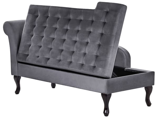 Chaiselong Mørkegrå Velour Sorte Træben 2 Personers Blød Polstret Hjørnesofa Daybed med Opbevaring Stue Retro Rygpuder Tilbehør Inspiration