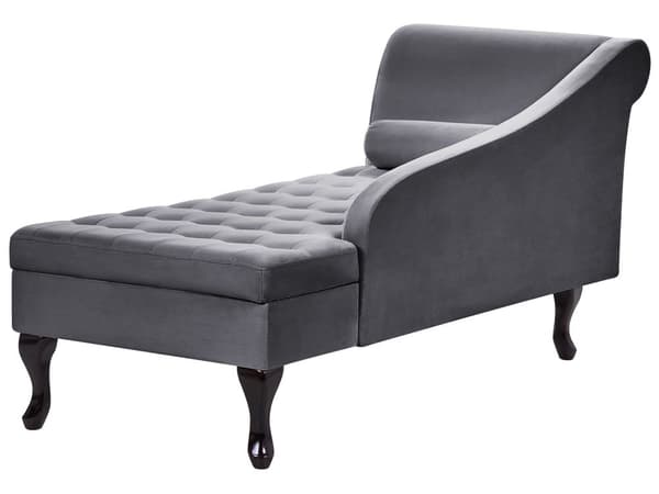 Chaiselong Mørkegrå Velour Sorte Træben 2 Personers Blød Polstret Hjørnesofa Daybed med Opbevaring Stue Retro Rygpuder Tilbehør Inspiration