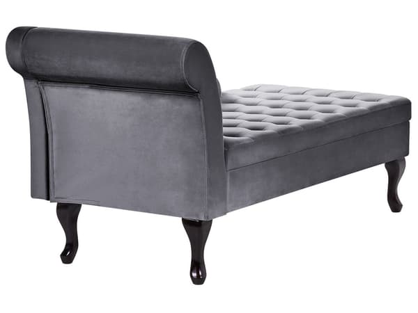 Chaiselong Mørkegrå Velour Sorte Træben 2 Personers Blød Polstret Hjørnesofa Daybed med Opbevaring Stue Retro Rygpuder Tilbehør Inspiration