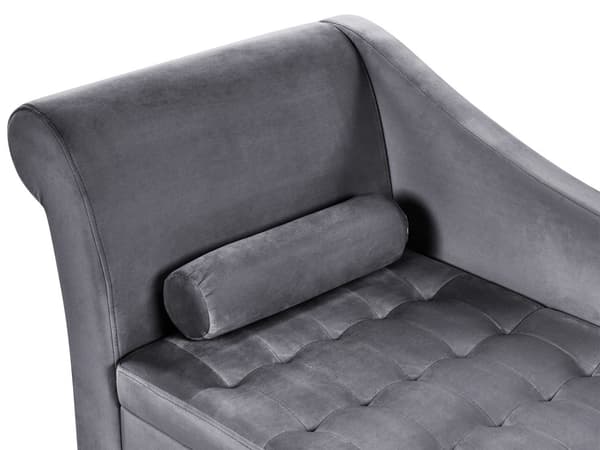 Chaiselong Mørkegrå Velour Sorte Træben 2 Personers Blød Polstret Hjørnesofa Daybed med Opbevaring Stue Retro Rygpuder Tilbehør Inspiration