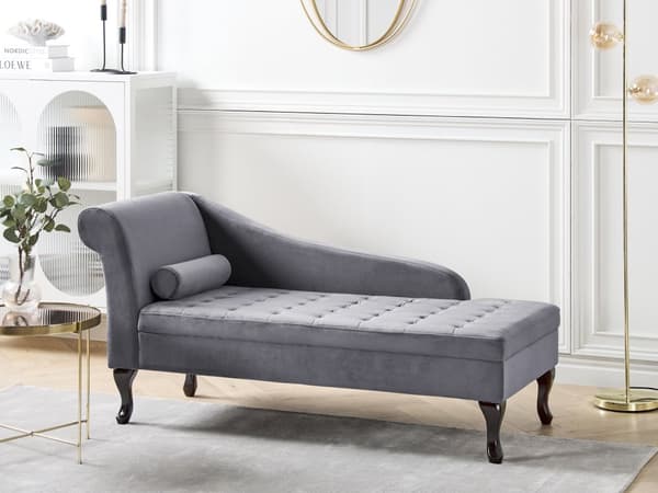 Chaiselong Mørkegrå Velour Sorte Træben 2 Personers Blød Polstret Hjørnesofa Daybed med Opbevaring Stue Retro Rygpuder Tilbehør Inspiration