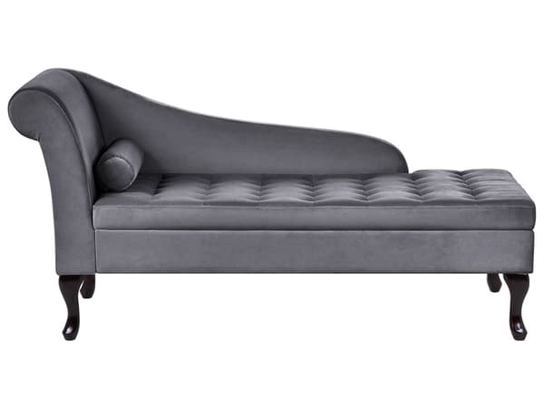 Chaiselong Mørkegrå Velour Sorte Træben 2 Personers Blød Polstret Hjørnesofa Daybed med Opbevaring Stue Retro Rygpuder Tilbehør Inspiration