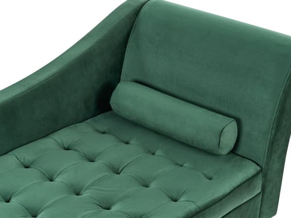 Chaiselong Mørkegrøn Velour Sorte Træben 2 Personers Blød Polstret Hjørnesofa Daybed med Opbevaring Stue Retro Rygpuder Tilbehør Inspiration
