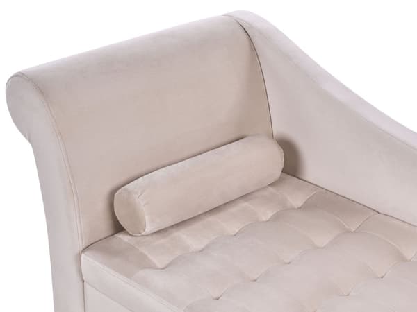 Chaiselong Beige Velour Sorte Træben 2 Personers Blød Polstret Hjørnesofa Daybed med Opbevaring Stue Retro Rygpuder Tilbehør Inspiration