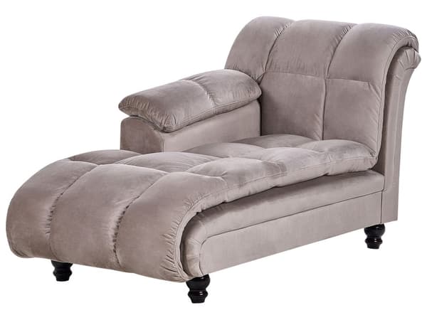 Chaiselong Taupe Velour Sorte Træben 2 Personers Blød Polstret Hjørnesofa Daybed med Ryglæn Stue Retro Tilbehør Inspiration