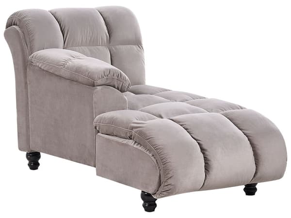 Chaiselong Taupe Velour Sorte Træben 2 Personers Blød Polstret Hjørnesofa Daybed med Ryglæn Stue Retro Tilbehør Inspiration