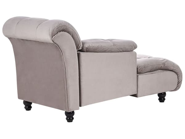 Chaiselong Taupe Velour Sorte Træben 2 Personers Blød Polstret Hjørnesofa Daybed med Ryglæn Stue Retro Tilbehør Inspiration